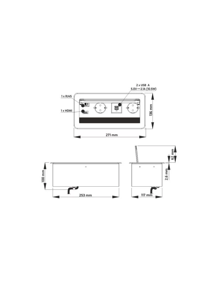 INBOX Bloco de 2 tomadas com 2 Usb, 1 Rj45 e 1 Hdmi Aluminio - Image 5